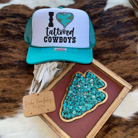 I Heart Tattooed Cowboys Western Foam Front Trucker Hat