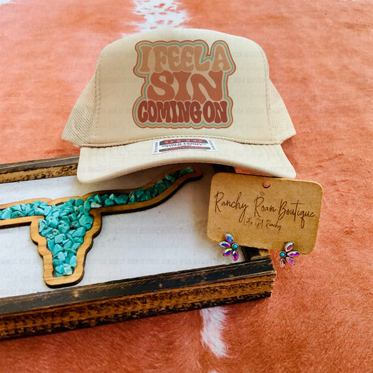I Feel A Sin Coming On Western Trucker Hat