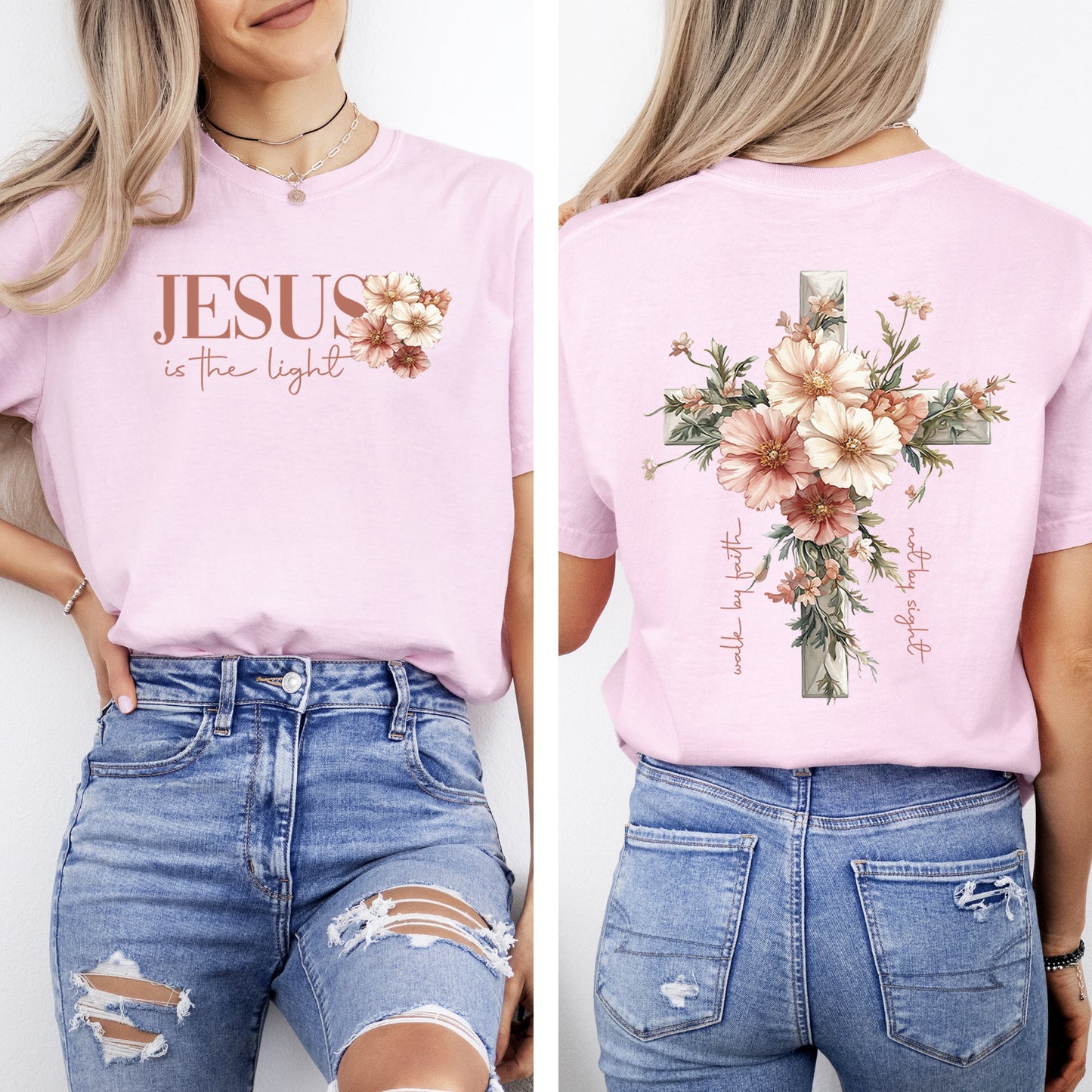 Jesus Is The Light, Floral Cross, Christian, Jesus, Gospel, Faith, Saved Tshirt Comfort Colors T-Shirt