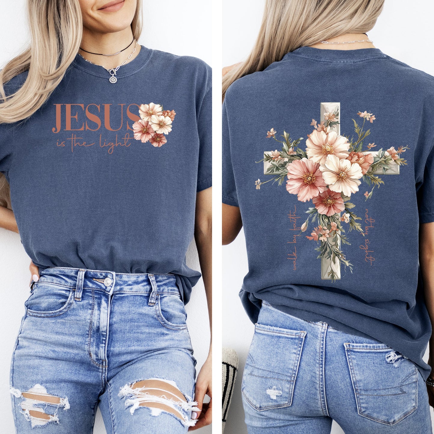 Jesus Is The Light, Floral Cross, Christian, Jesus, Gospel, Faith, Saved Tshirt Comfort Colors T-Shirt