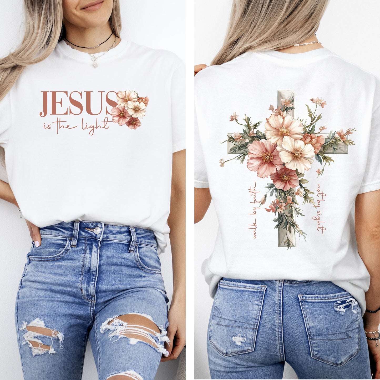 Jesus Is The Light, Floral Cross, Christian, Jesus, Gospel, Faith, Saved Tshirt Comfort Colors T-Shirt
