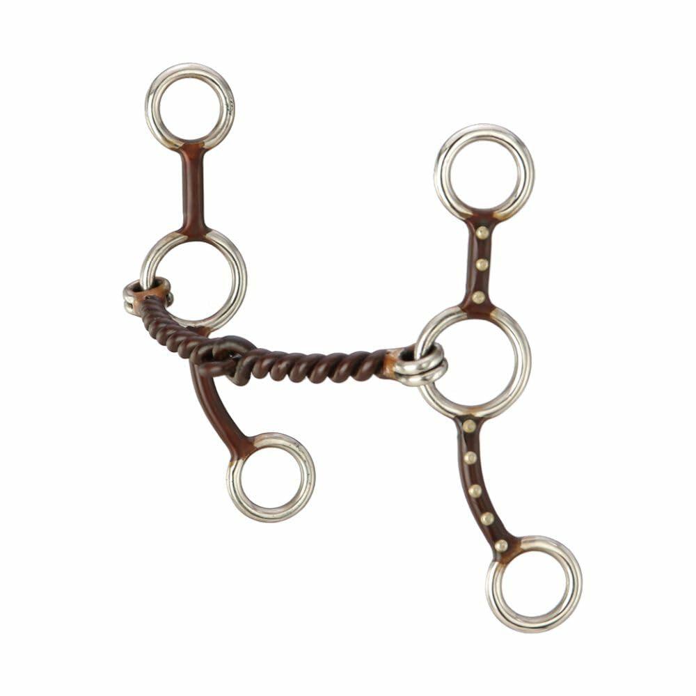 Tough 1 Jr. Cowhorse Bit – Antique Brown Twisted Snaffle with Silver Dot Cheeks (5")