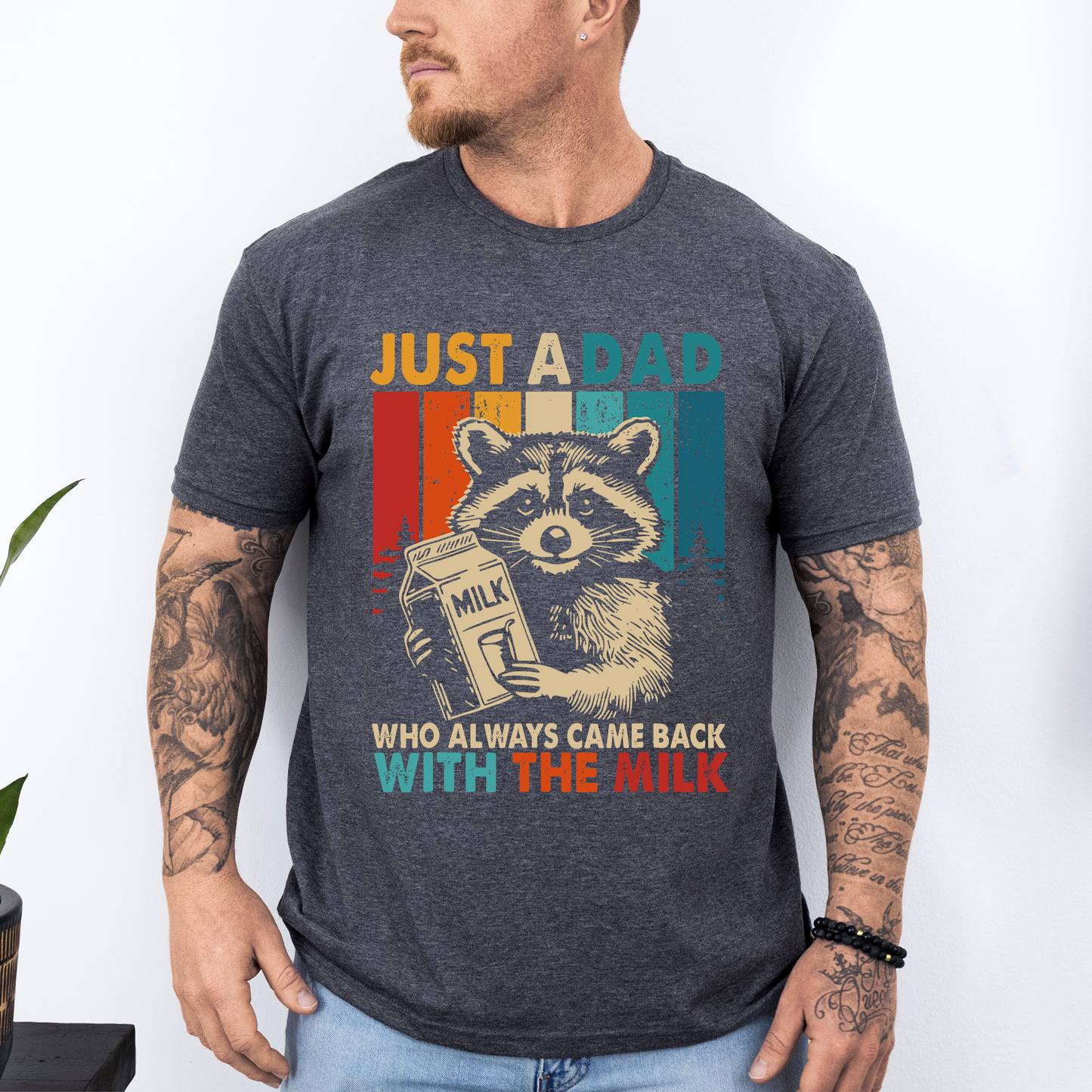 Just A Dad Who Always Came Back With The Milk, Raccoon, Father's Day, Husband, Guy Gift, Brother, Soft Style T-Shirt