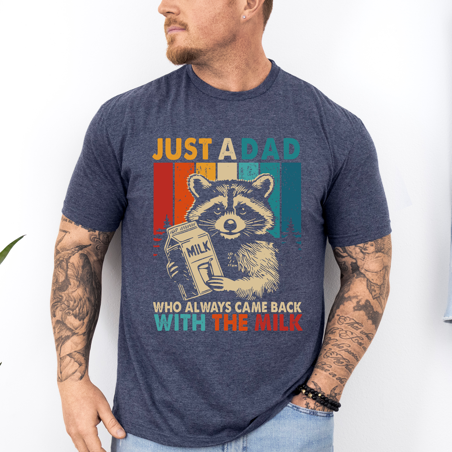 Just A Dad Who Always Came Back With The Milk, Raccoon, Father's Day, Husband, Guy Gift, Brother, Soft Style T-Shirt