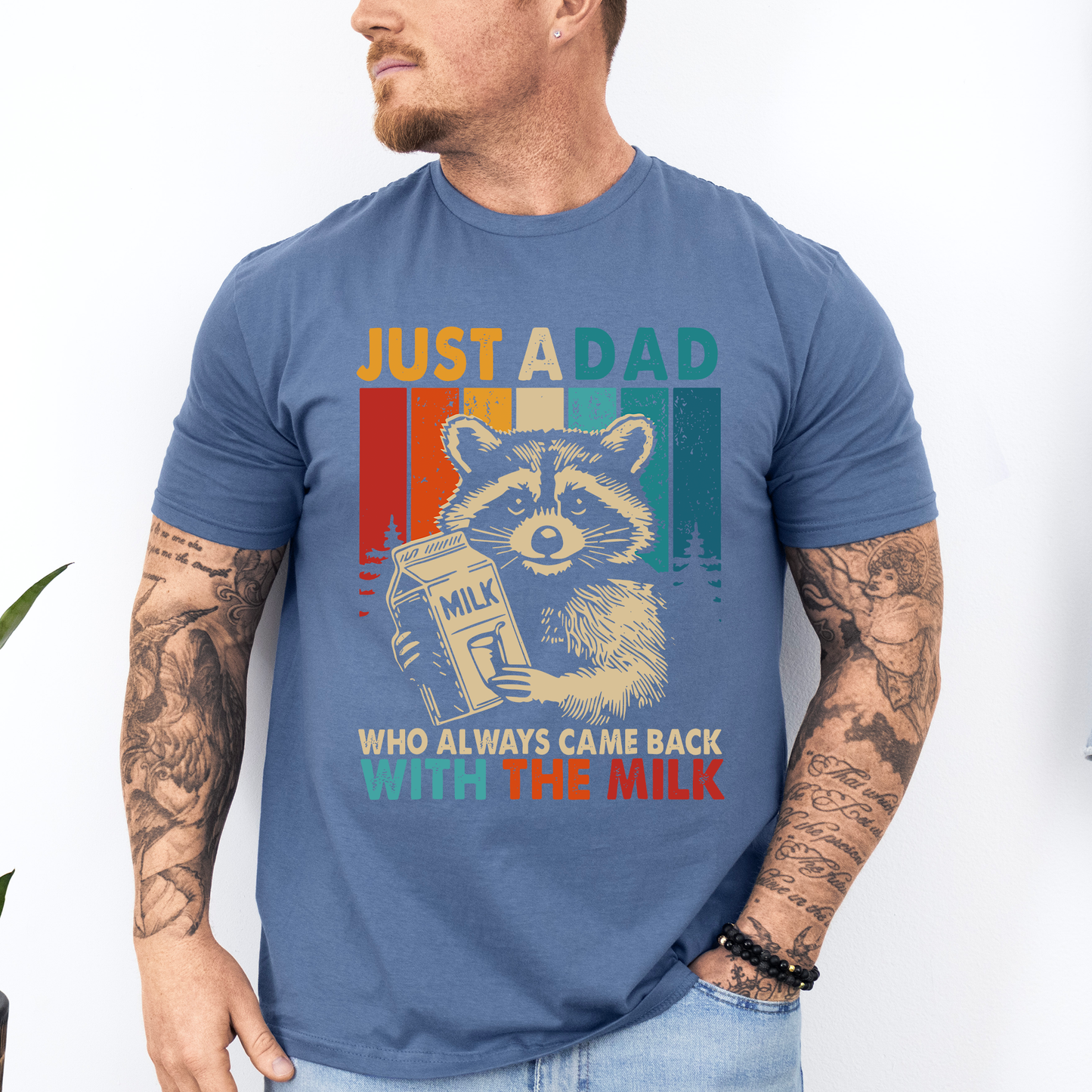 Just A Dad Who Always Came Back With The Milk, Raccoon, Father's Day, Husband, Guy Gift, Brother, Soft Style T-Shirt
