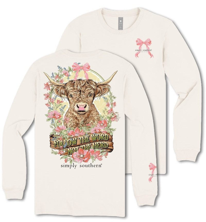 Follow The Word, Not The Herd - Highlander - Cow - Floral - Bow - SS - F25 - YOUTH Long Sleeve