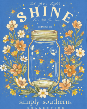 Let Your Light Shine, For All To See - Matthew 5:16 - Fireflies - Flowers - Mason Jar - SS - F26 - YOUTH Long Sleeve
