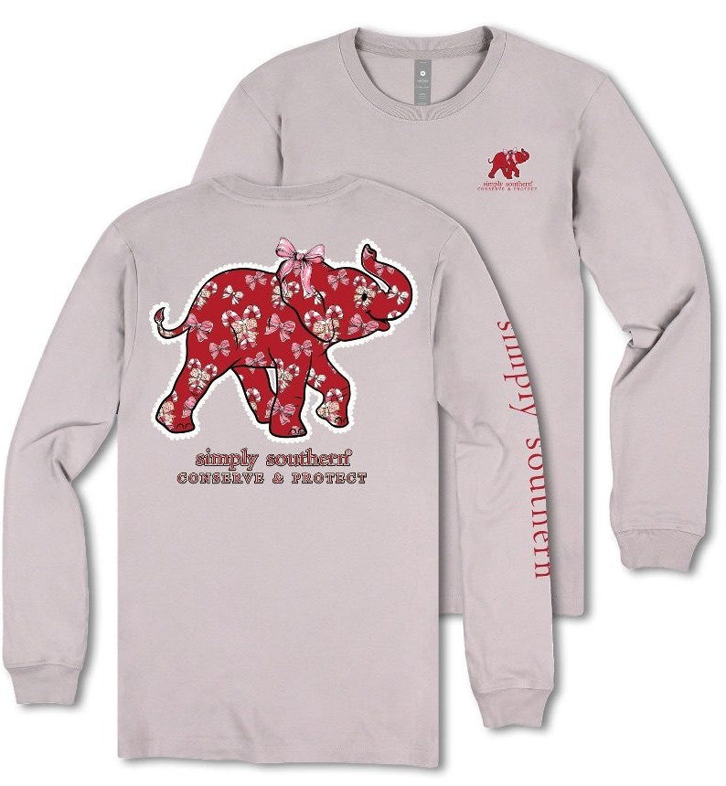 Track Elephant - Candy Canes - Bows - Christmas - SS - F25 - Adult Long Sleeve