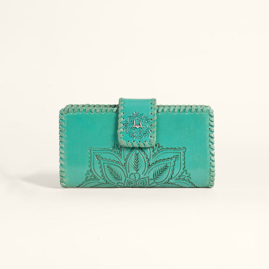 Loyal West Desert Lotus Wallet  - Turquoise  Handtooled Leather & Calfskin