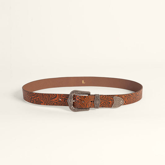 Loyal West Sophia Belt - Brown Floral Leather