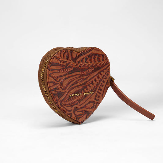Loyal West CUPID COIN POUCH IN HAND FINISHED EMBOSSED LEATHER - BROWN