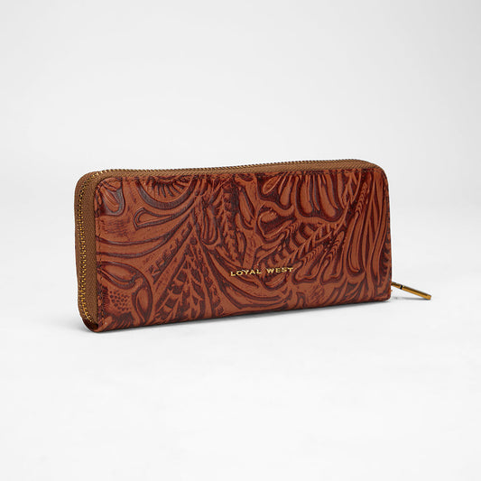 Loyal West RANCH ROAD JEWELERY CASE IN HAND FINISHED EMBOSSED LEATHER - BROWN