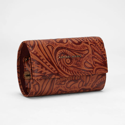Loyal West CANYON JEWELERY CASE IN HAND FINISHED EMBOSSED LEATHER - BROWN