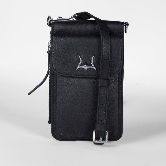 Loyal West SHELL PHONE BAG IN CALF LEATHER -BLACK