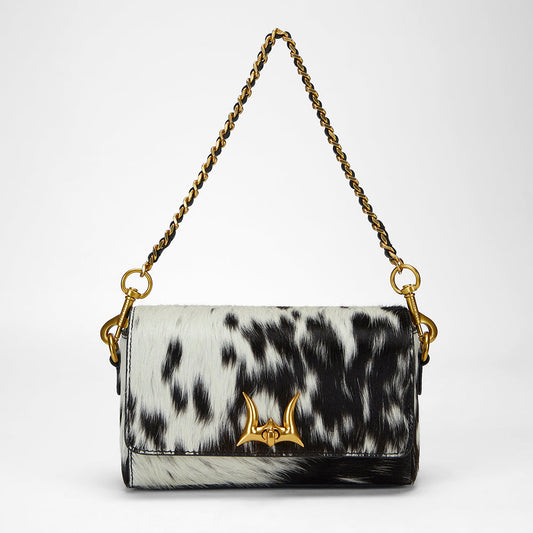 Loyal West SAVI MINI BAG IN BLACK & WHITE COWHIDE