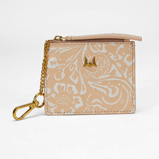 Loyal West SOPHIA CREDIT CARD HOLDER IN HAND FINISHED EMBOSSED LEATHER -  WHITE