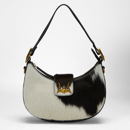Loyal West LW HOBO MEDIUM PURSE IN BLACK & WHITE COWHIDE