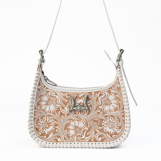 Loyal West DANNIA MEDIUM PURSE - IVORY DUST  HANDTOOLED LEATHER AND CALFSKIN
