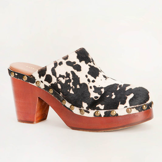Loyal West Carlotta Trail Clogs Black And White Cowhide