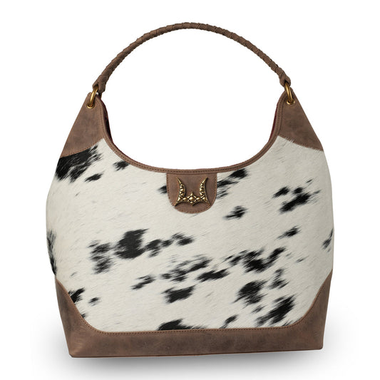 LW Large Purse - Black & White Cowhide with Oiled Brown Leather