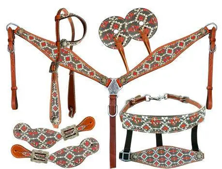 Southwest Navaho Print One Ear Headstall and Breast Collar 6- piece set