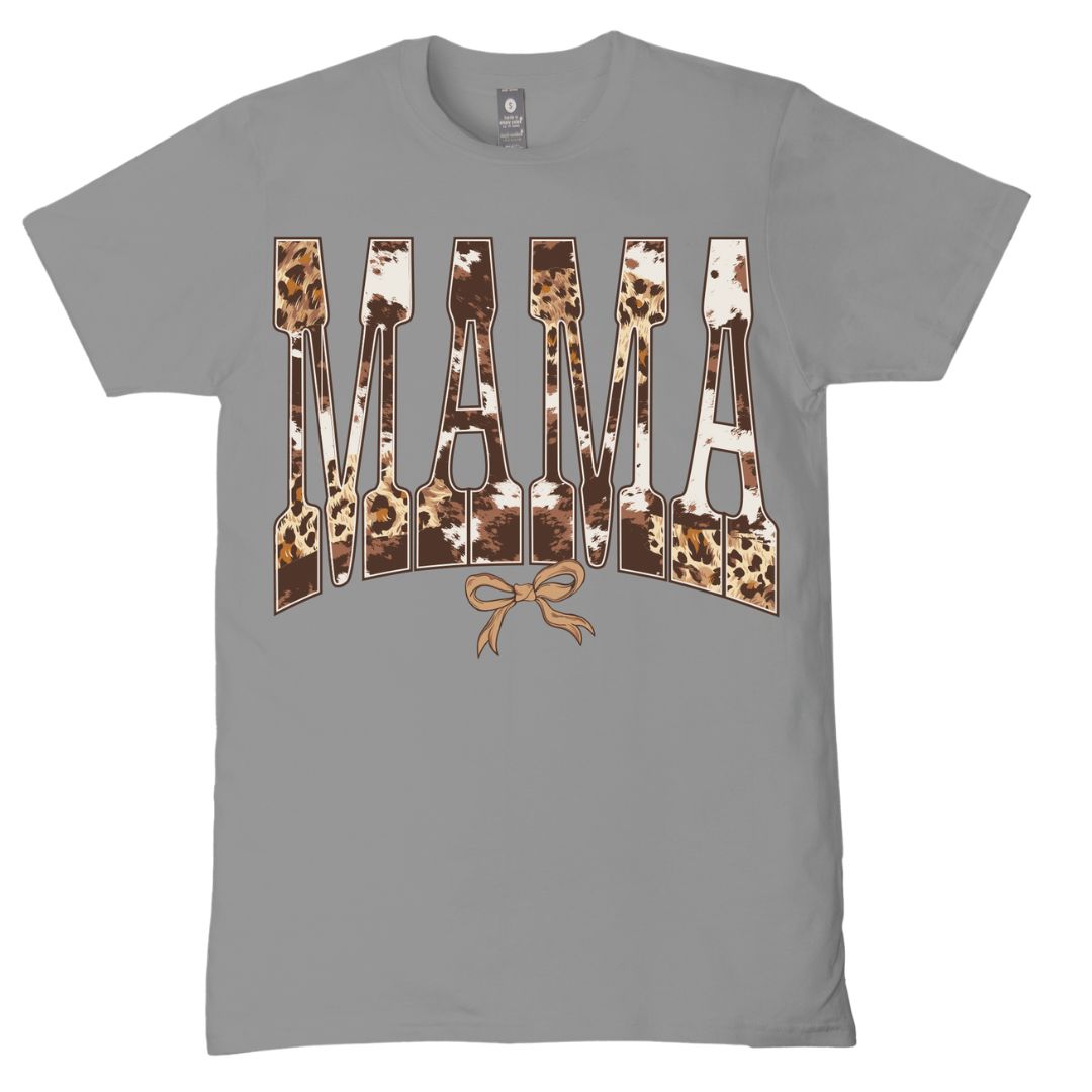 Mama - Cow Hide - Bow - F26 - SS - Adult T-Shirt