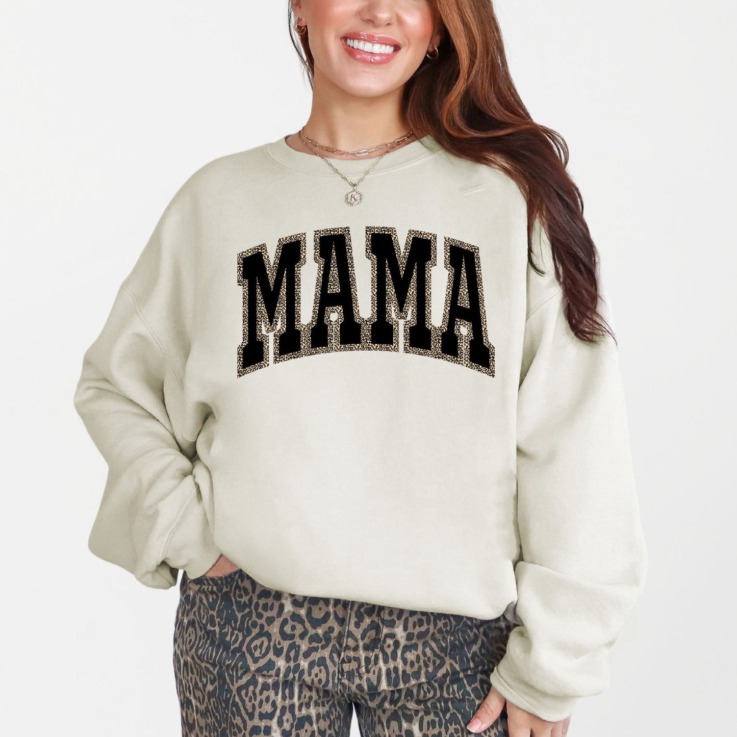 Mama, Black Leopard Print, Retro, Vintage, Varsity, Mother's Day Sweatshirt