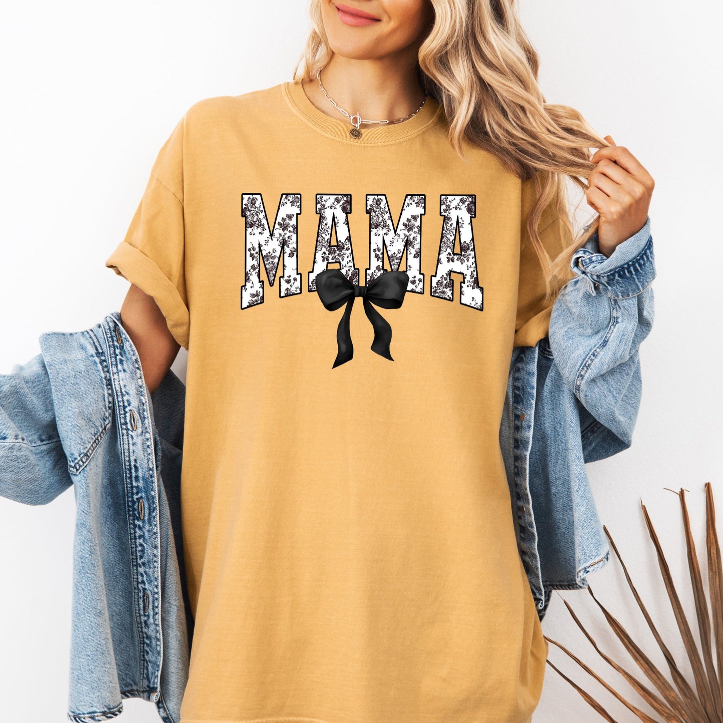 Mama, Bow, Ribbon, Black, Chinoiserie, Coquette, Varsity, Mother's Day Tshirt Comfort Colors T-Shirt