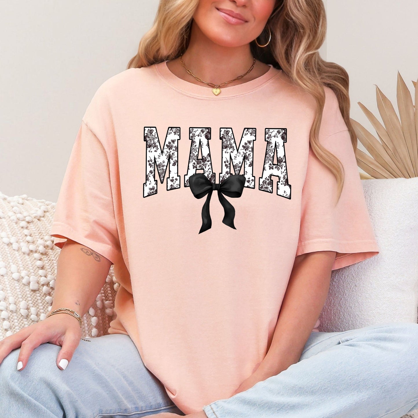 Mama, Bow, Ribbon, Black, Chinoiserie, Coquette, Varsity, Mother's Day Tshirt Comfort Colors T-Shirt