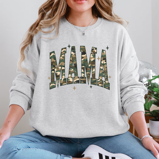 Mama, Camo, Stars, Camouflage, Hunting, Retro, Mother's Day Sweatshirt