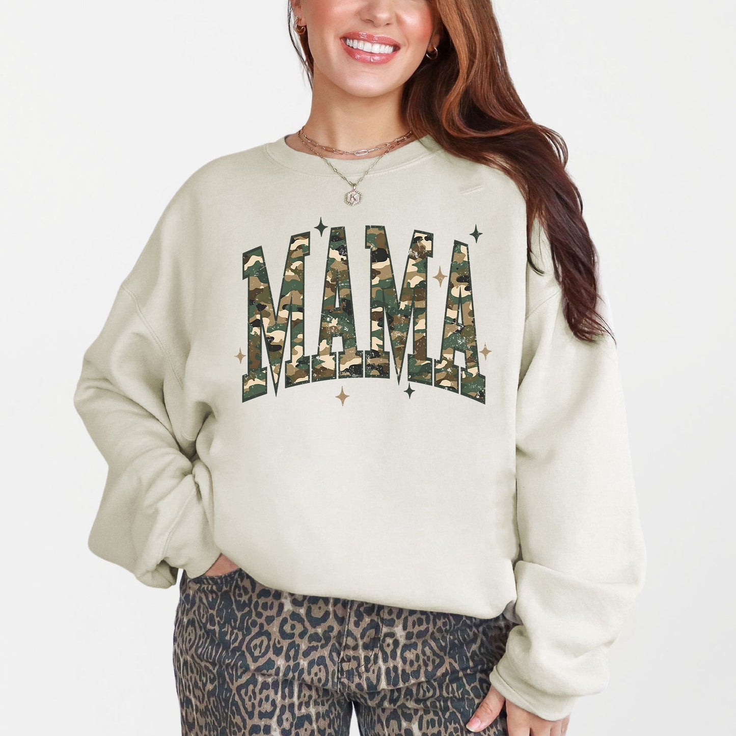 Mama, Camo, Stars, Camouflage, Hunting, Retro, Mother's Day Sweatshirt