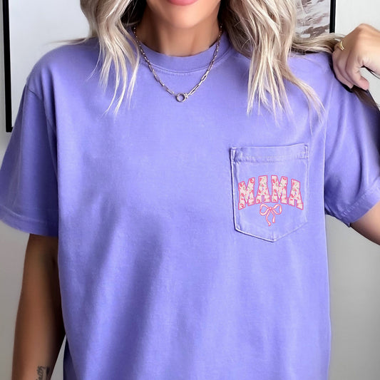 Mama, Coquette, Pocket, Ribbons, Bows Pocket Tee Comfort Colors T-Shirt