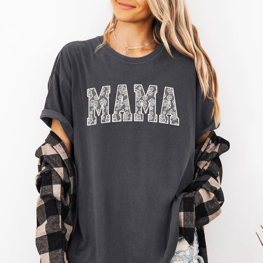 Mama, Faux Lace, Coquette, Varsity, Mother's Day Tshirt Comfort Colors T-Shirt