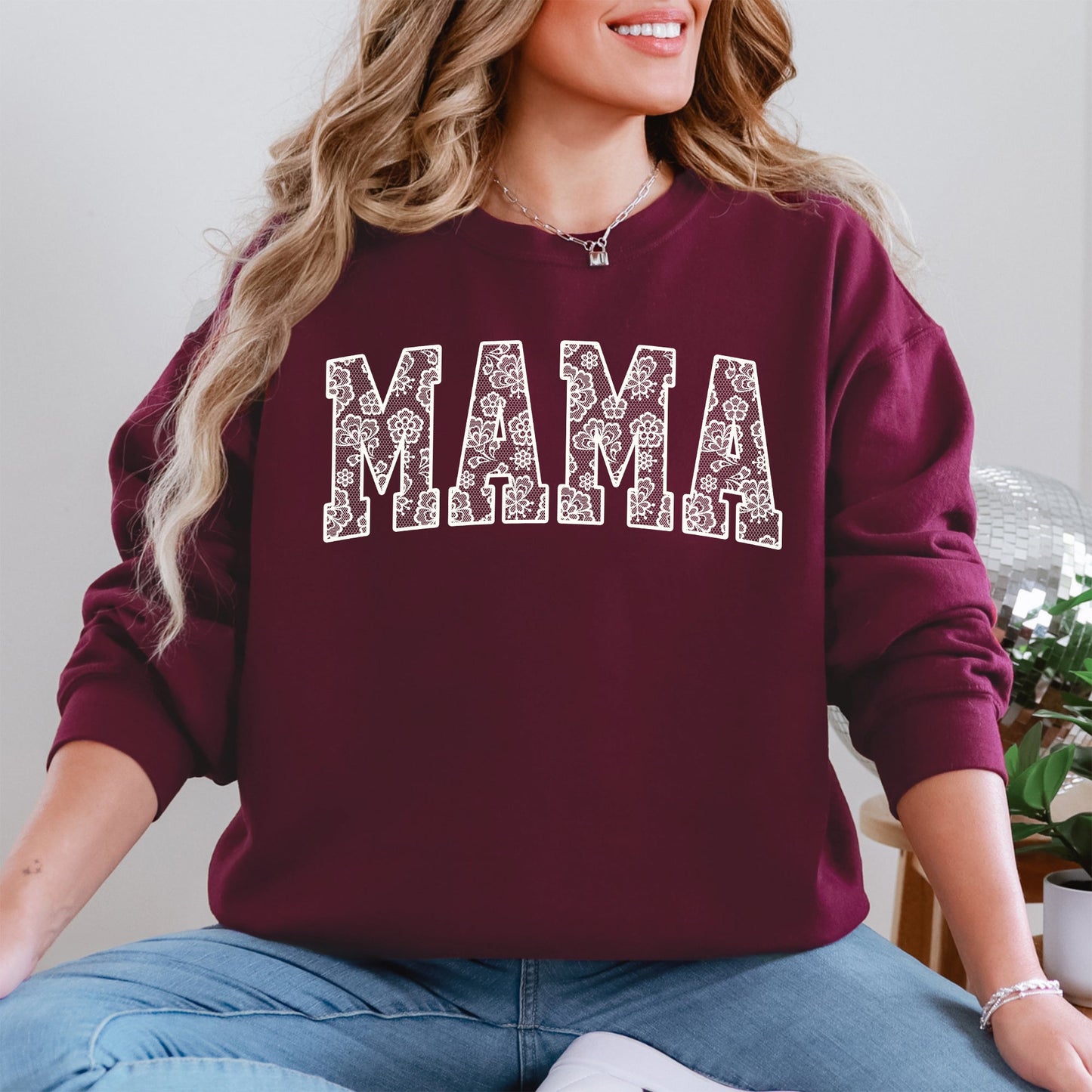 Mama, Faux Lace, Coquette, Varsity, Mother's Day Sweatshirt