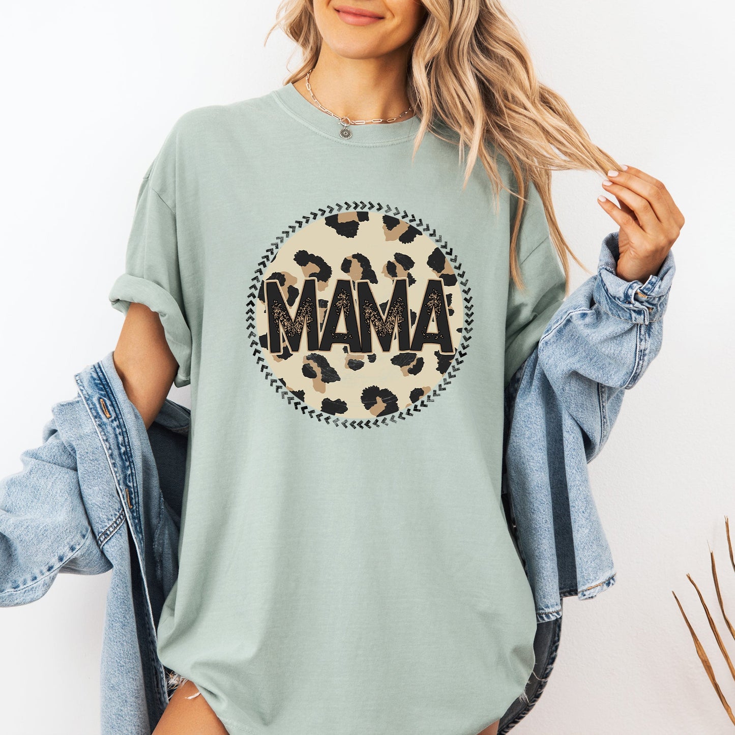 Mama, Leopard Print Circle, Western, Cowboy Tshirt Comfort Colors T-Shirt