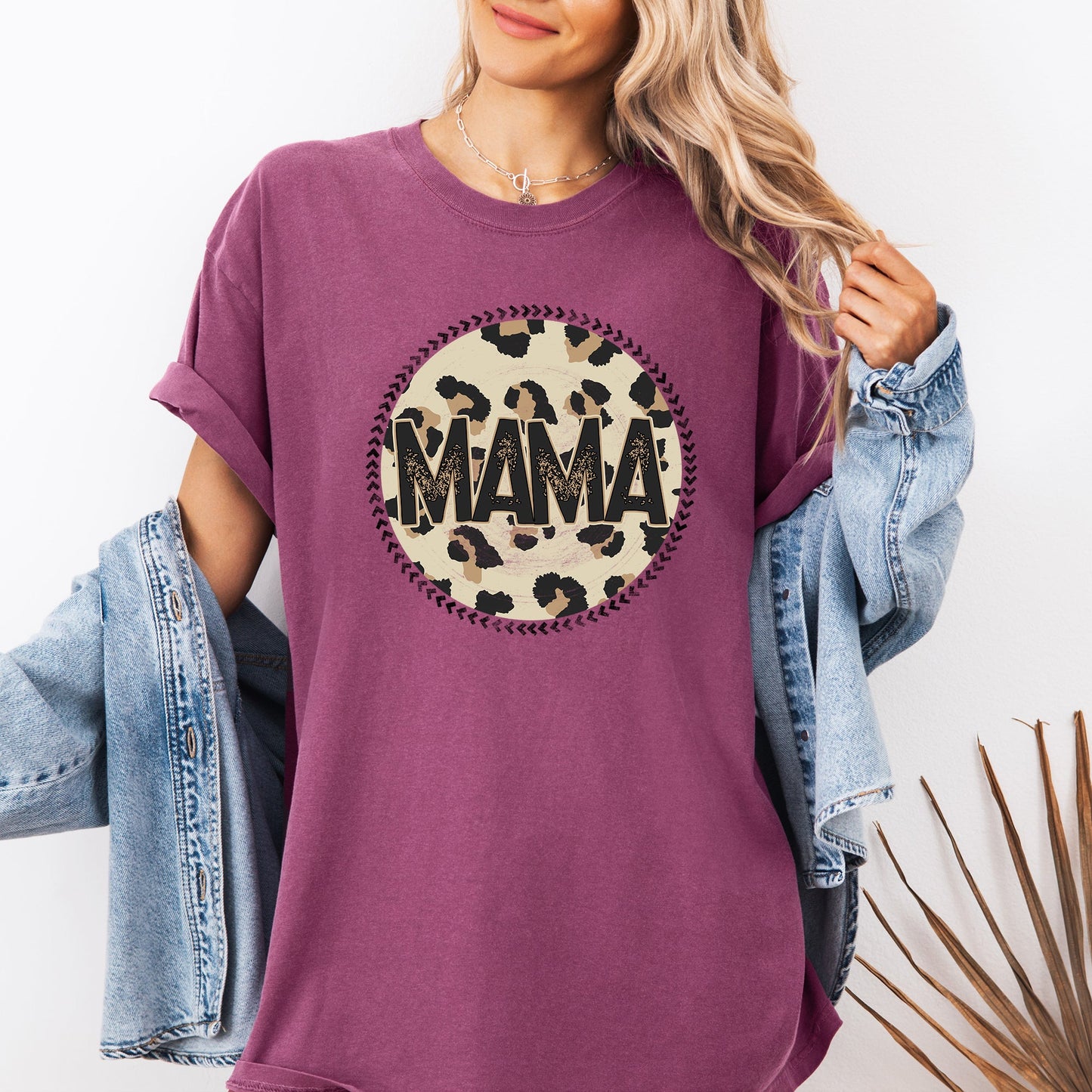 Mama, Leopard Print Circle, Western, Cowboy Tshirt Comfort Colors T-Shirt