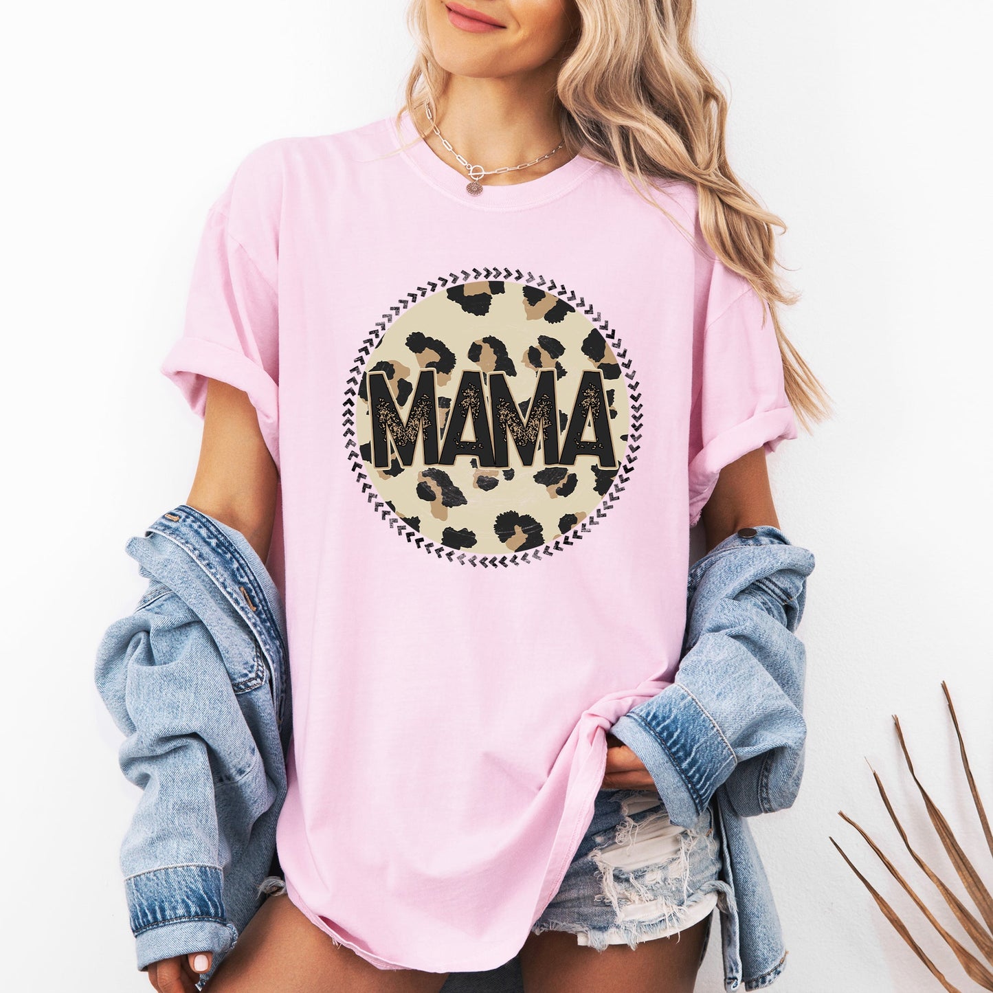 Mama, Leopard Print Circle, Western, Cowboy Tshirt Comfort Colors T-Shirt