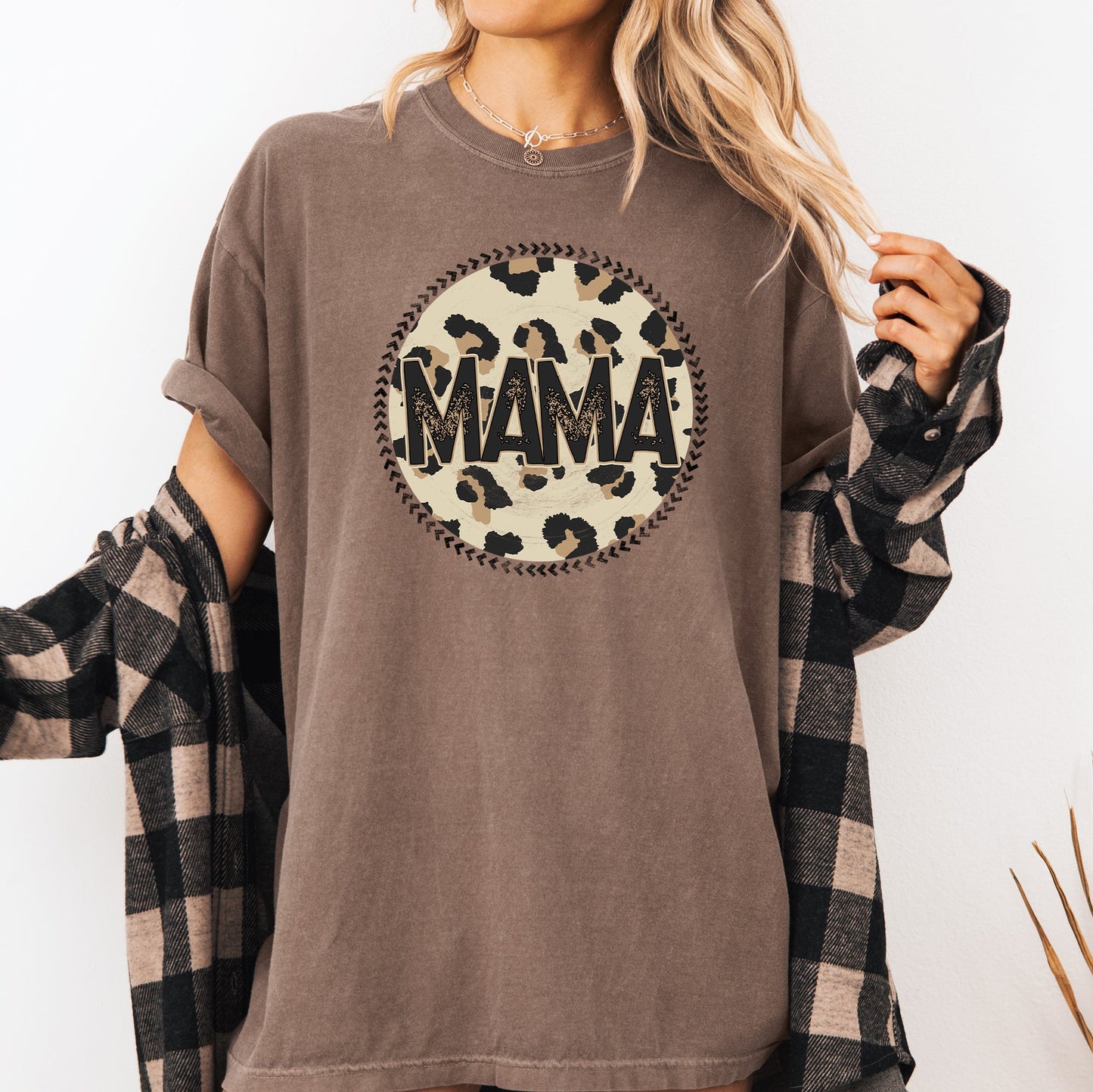 Mama, Leopard Print Circle, Western, Cowboy Tshirt Comfort Colors T-Shirt