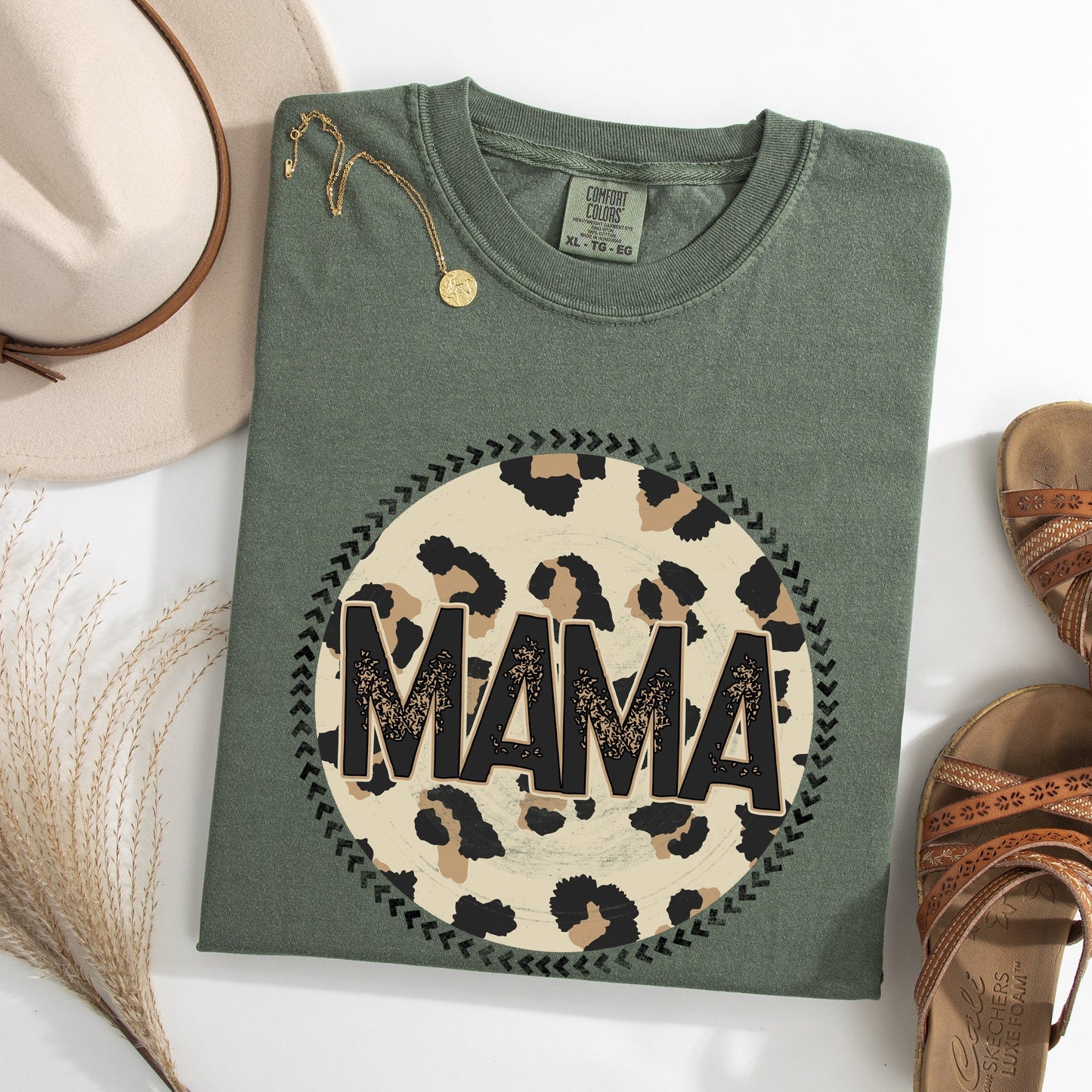 Mama, Leopard Print Circle, Western, Cowboy Tshirt Comfort Colors T-Shirt