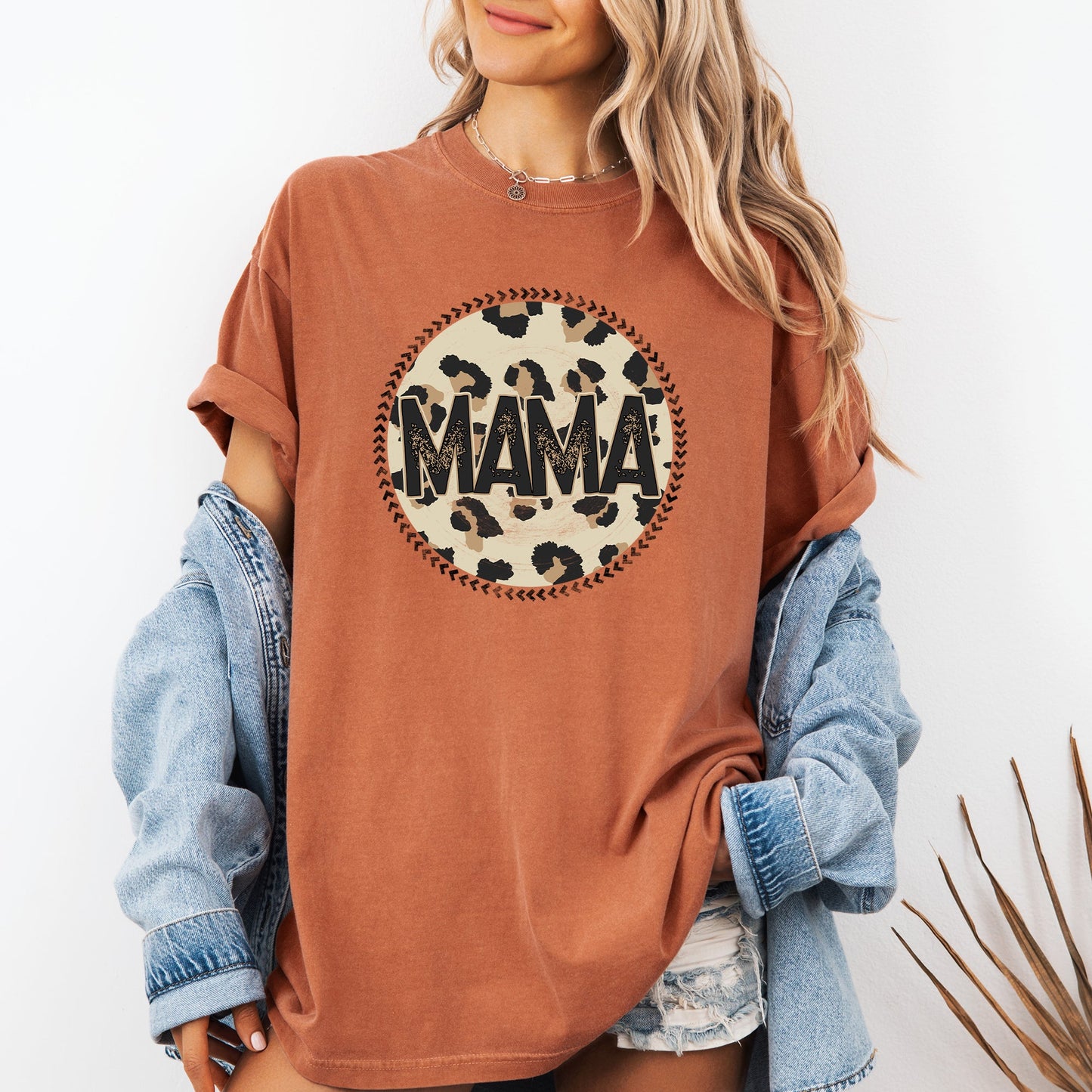 Mama, Leopard Print Circle, Western, Cowboy Tshirt Comfort Colors T-Shirt