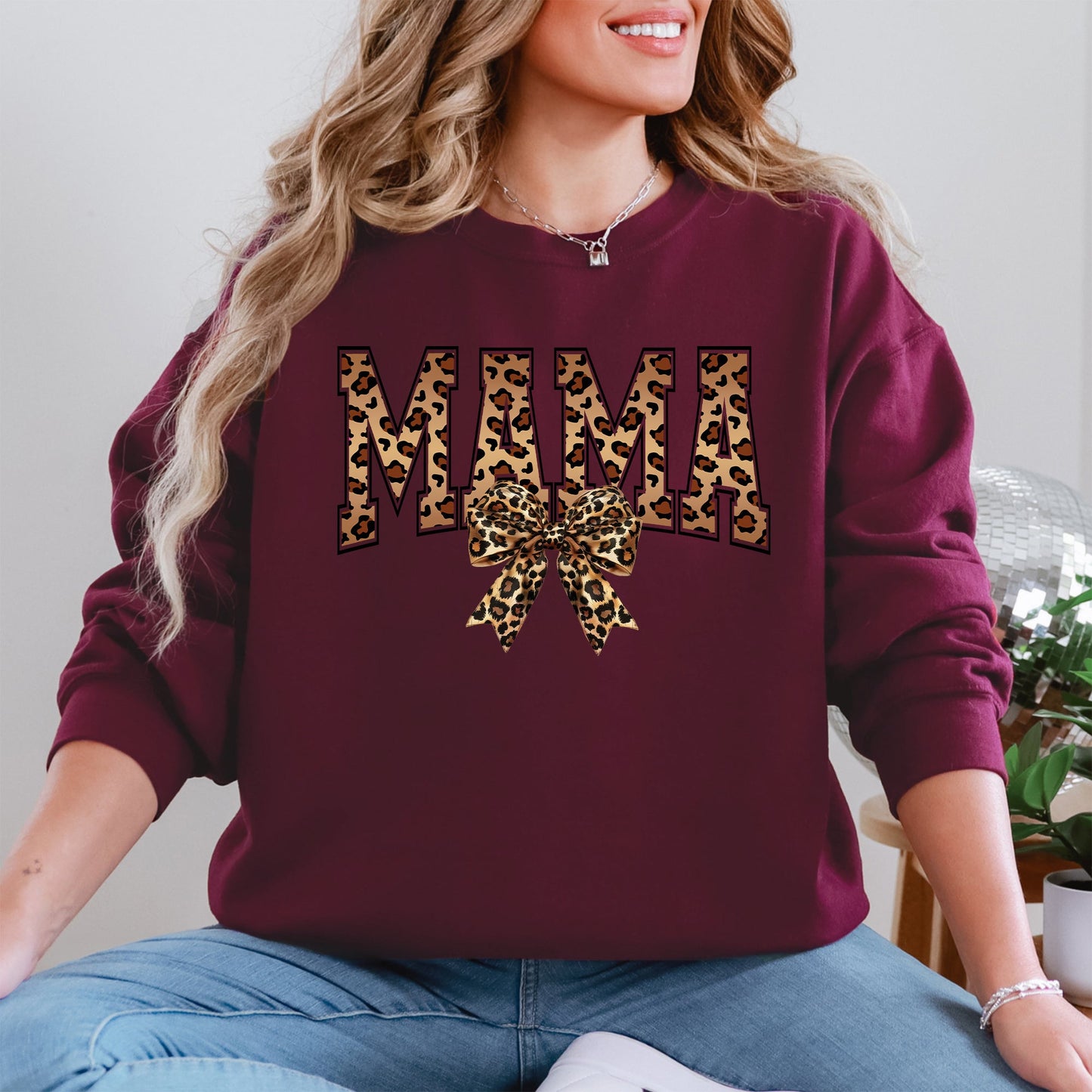 Mama, Leopard Print, Bow, Ribbon, Mother's Day Sweatshirt