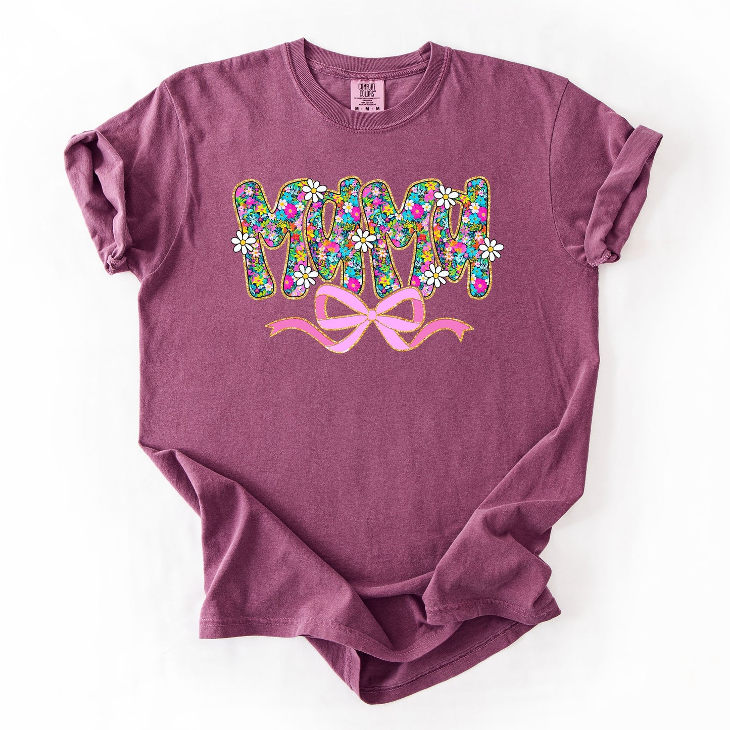 Mama, Mother's Day, Ribbon, Bow, Floral, Flowers, Bright, Colorful, Pastels Tshirt Comfort Colors T-Shirt