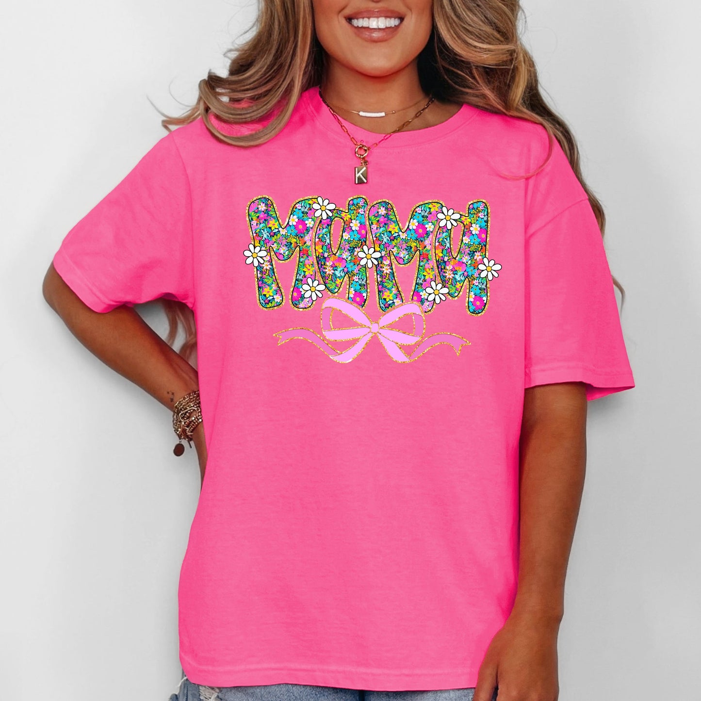Mama, Mother's Day, Ribbon, Bow, Floral, Flowers, Bright, Colorful, Pastels Tshirt Comfort Colors T-Shirt