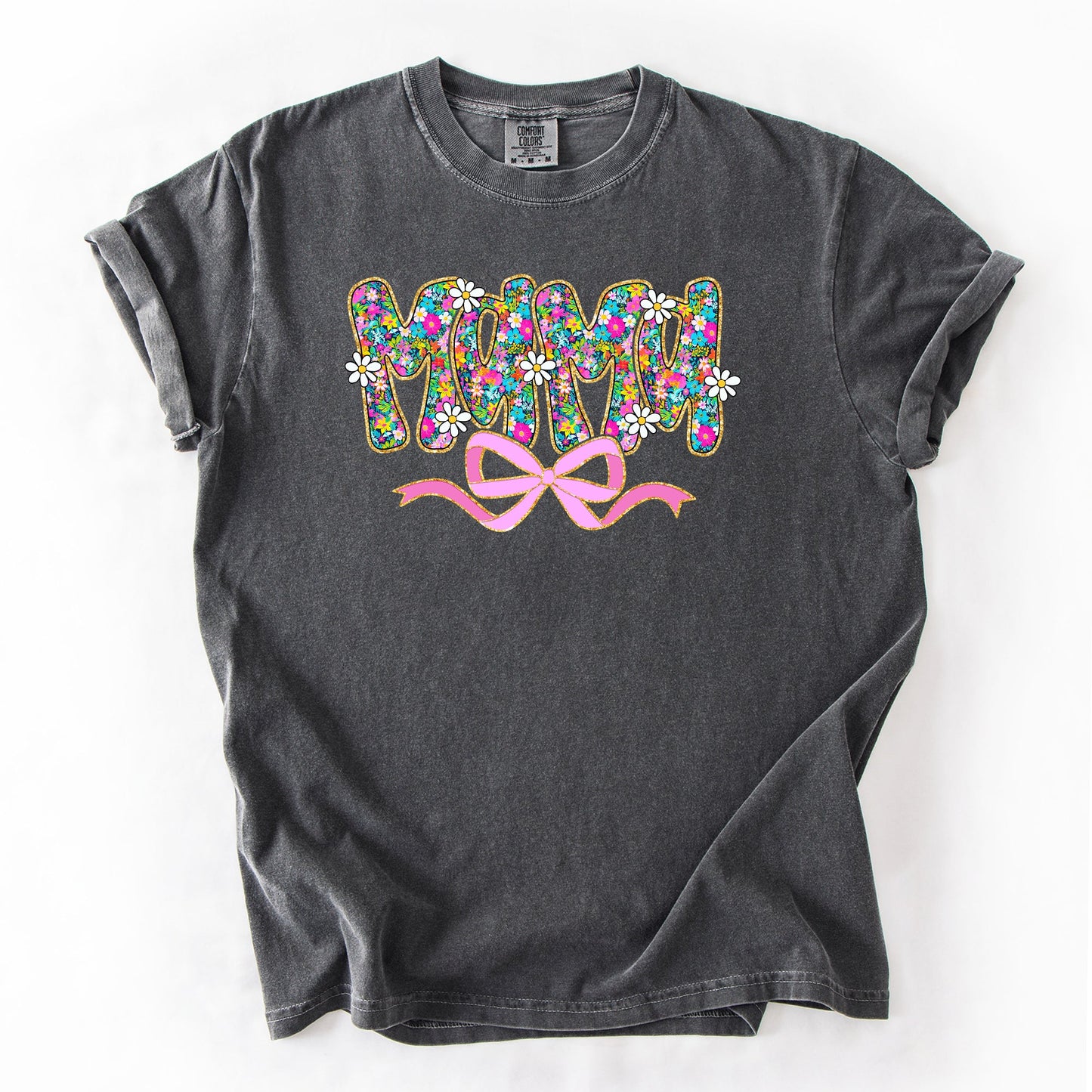 Mama, Mother's Day, Ribbon, Bow, Floral, Flowers, Bright, Colorful, Pastels Tshirt Comfort Colors T-Shirt
