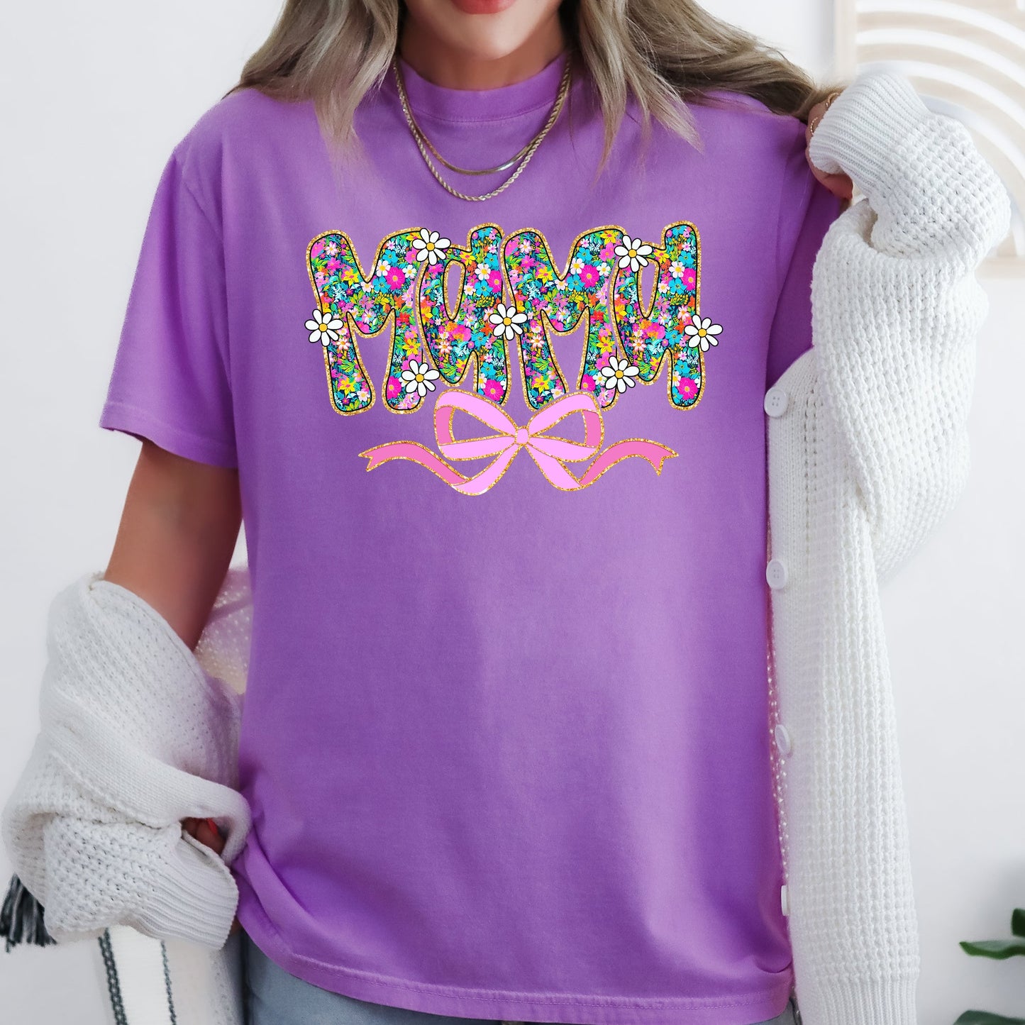Mama, Mother's Day, Ribbon, Bow, Floral, Flowers, Bright, Colorful, Pastels Tshirt Comfort Colors T-Shirt