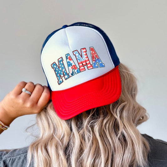 Mama, Pattern, Patriotic, Snapback Trucker Hat