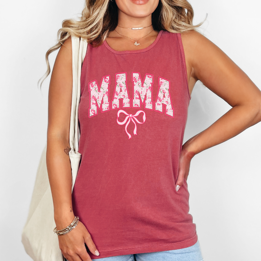 Mama, Pink Coquette, Ribbons, Cute Comfort Colors Tank Top