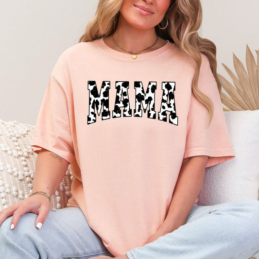 Mama, Retro Cow Print, Varsity, Mother's Day Tshirt Comfort Colors T-Shirt