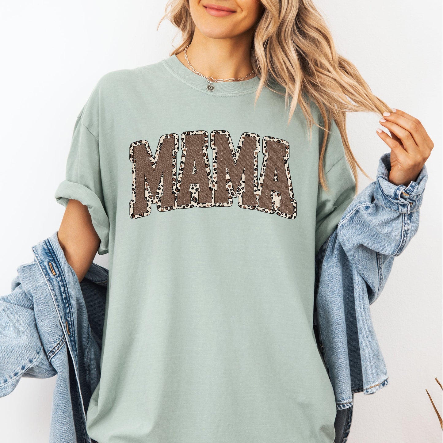 Mama, Textured Leopard Print, Mother's Day, Retro, Varsity Tshirt Comfort Colors T-Shirt