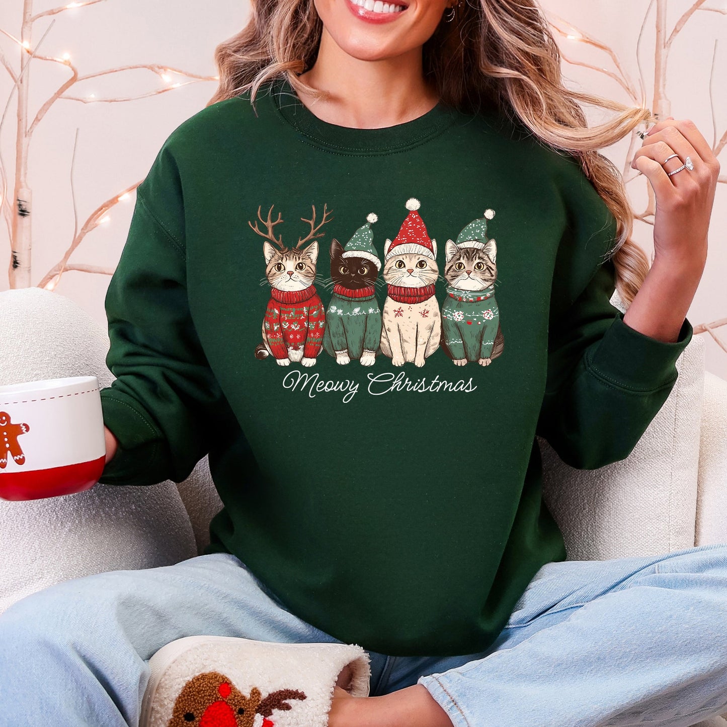 Meowy Christmas, Cats, Cute, Santa, Pets Sweatshirt